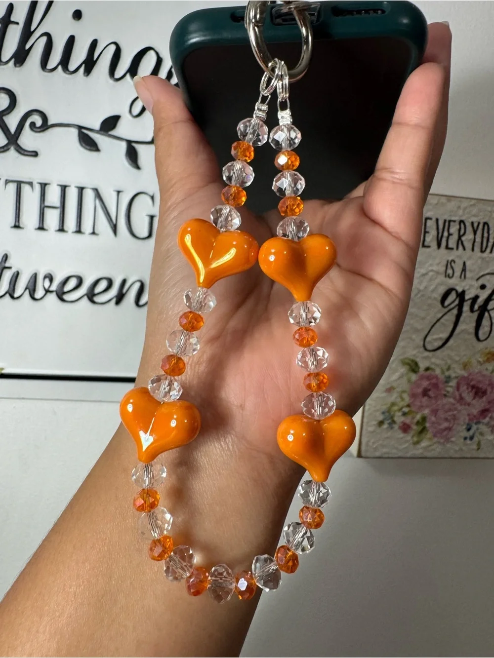 Bling Bling Crystal with Orange Hearts Phone/Key/Bag Chain #P1106